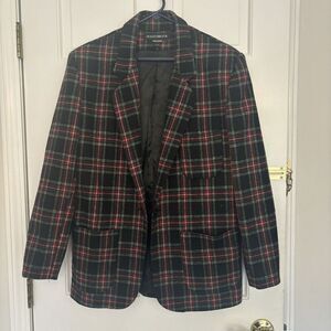 Vintage Plaid 100% Wool Jacket Blazer Black Red Green 9/10